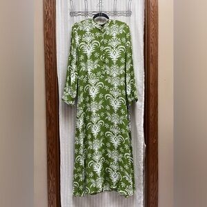 🔆ZARA WOMAN MIDI BELTED PRINTED DRESS FLOWY GREEN Size L